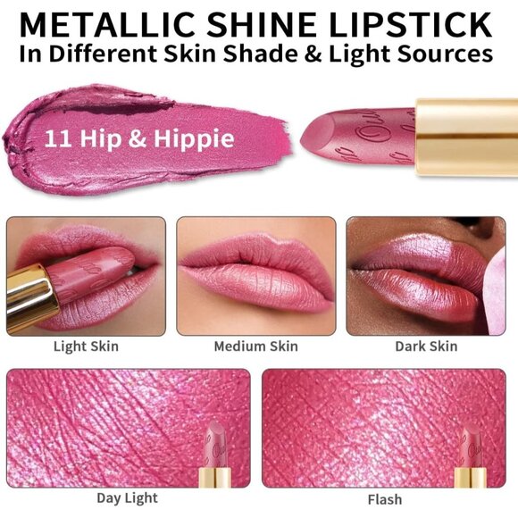 🆕 Metallic Pink Lipstick Moisturizing Creamy Formula Vegan Beauty Full-Coverage - Picture 4 of 8